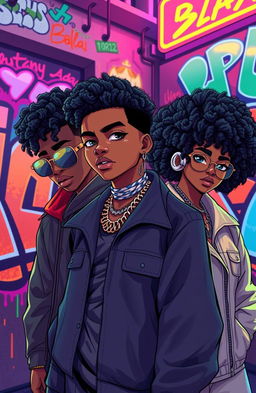 An artistic interpretation of the song titled "Bala", featuring characters in a trap plug aesthetic with distinct afro anime features