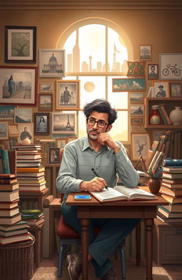 A beautifully designed self-portrait of a thoughtful individual reflecting on their life experiences, surrounded by images that represent significant events and emotions