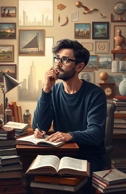 A beautifully designed self-portrait of a thoughtful individual reflecting on their life experiences, surrounded by images that represent significant events and emotions