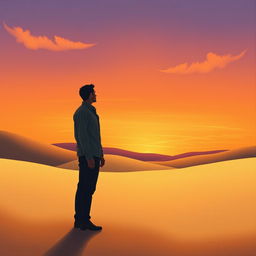 A powerful representation of 'exile', showcasing a solitary figure standing in a vast and empty landscape, symbolizing isolation and longing