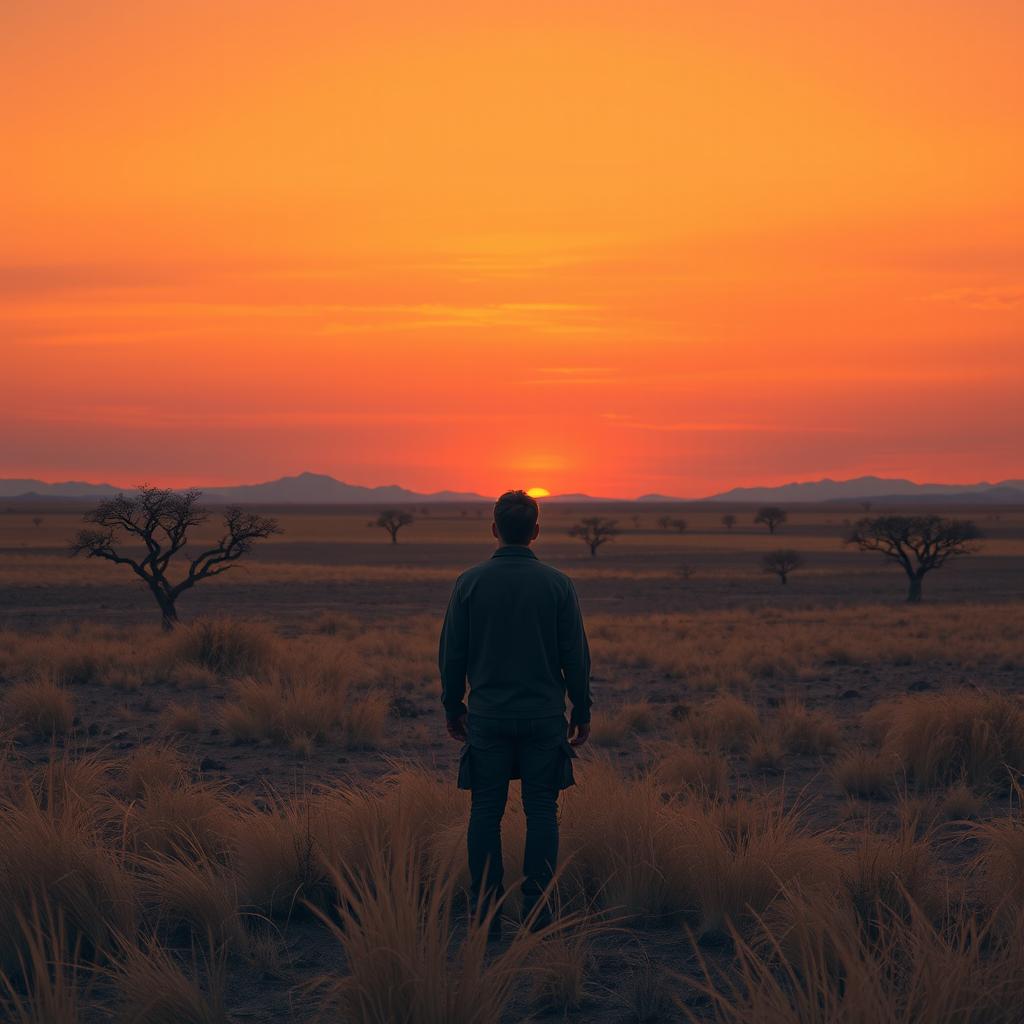 A compelling visual representation of 'exile', featuring a solitary figure amidst a barren landscape that conveys a feeling of isolation and longing