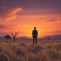 A compelling visual representation of 'exile', featuring a solitary figure amidst a barren landscape that conveys a feeling of isolation and longing