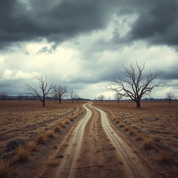 A poignant portrayal of 'exile', focusing on a desolate landscape that evokes feelings of solitude, depression, and sadness without featuring a person