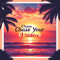A vibrant and eye-catching poster design featuring a beautiful sunset over a tranquil ocean
