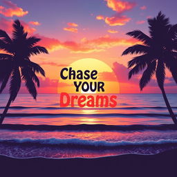 A vibrant and eye-catching poster design featuring a beautiful sunset over a tranquil ocean