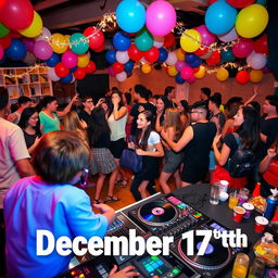 A lively school dance party scene taking place on December 17th