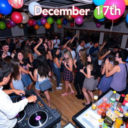 A lively school dance party scene taking place on December 17th