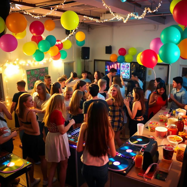 A lively school dance party scene taking place on December 17th