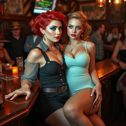A captivating photograph set in a lively saloon scene