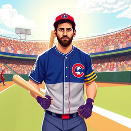 A digital illustration of Lionel Messi dressed in the iconic baseball uniform of Matanzas, Cuba