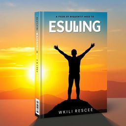 A book cover design featuring an inspiring sunrise in the background symbolizing new beginnings and hope, with a silhouette of a person standing triumphantly at the peak of a hill, arms raised in celebration