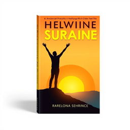 A book cover design featuring an inspiring sunrise in the background symbolizing new beginnings and hope, with a silhouette of a person standing triumphantly at the peak of a hill, arms raised in celebration