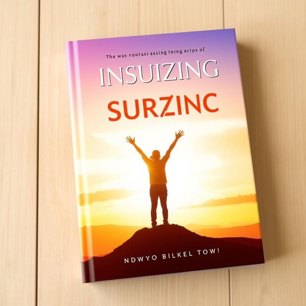 A book cover design featuring an inspiring sunrise in the background symbolizing new beginnings and hope, with a silhouette of a person standing triumphantly at the peak of a hill, arms raised in celebration