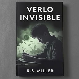 A minimalist and dark book cover featuring a young adult with schizophrenia, focused intently on drawing eerie and horrifying images