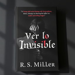 A minimalist and dark book cover featuring a young adult artist with schizophrenia, intensely focused on drawing macabre and terrifying images