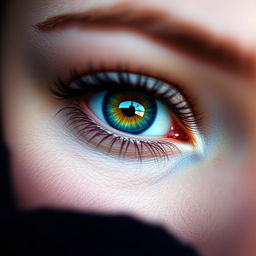 A close-up of a person's eye, showcasing stunning details like vibrant colors and intricate patterns in the iris