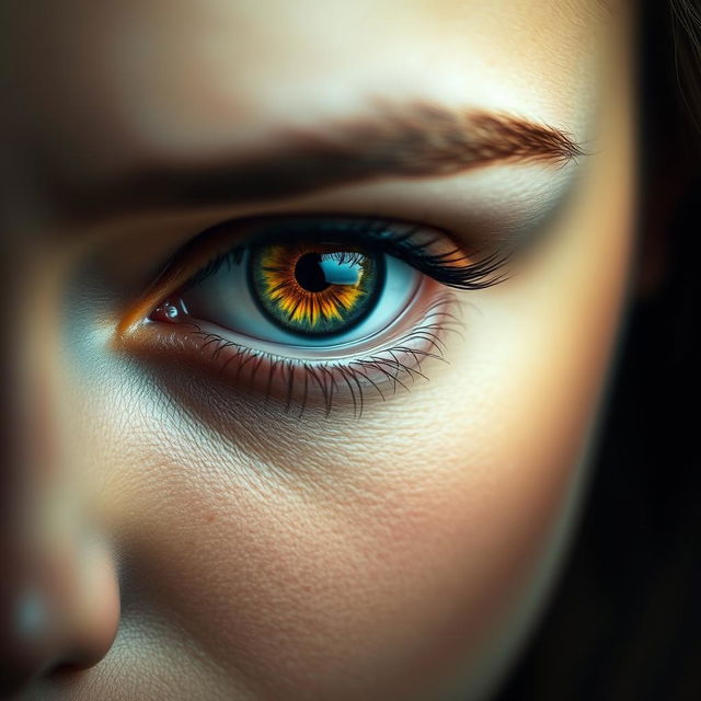 A close-up of a person's eye, showcasing stunning details like vibrant colors and intricate patterns in the iris