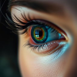 A close-up of a person's eye, showcasing stunning details like vibrant colors and intricate patterns in the iris