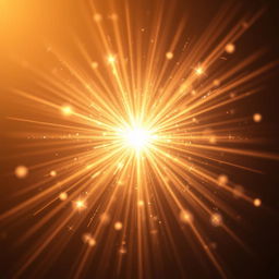A stunning light burst effect, featuring a vibrant explosion of warm golden and white light with delicate sparkles and glowing particles radiating outward in a transparent background