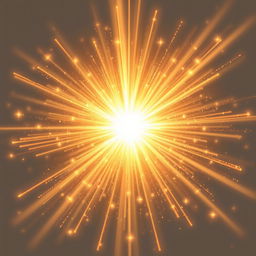 A stunning light burst effect, featuring a vibrant explosion of warm golden and white light with delicate sparkles and glowing particles radiating outward in a transparent background