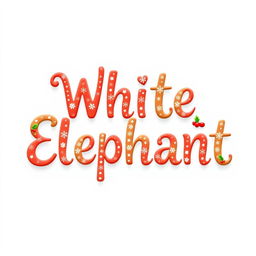 The words 'White Elephant' presented in a festive, cheerful font that embodies the spirit of Christmas