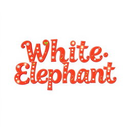 The words 'White Elephant' presented in a festive, cheerful font that embodies the spirit of Christmas