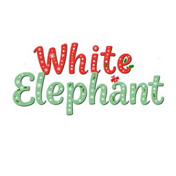 The words 'White Elephant' presented in a festive, cheerful font that embodies the spirit of Christmas