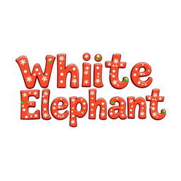 The words 'White Elephant' presented in a festive, cheerful font that embodies the spirit of Christmas