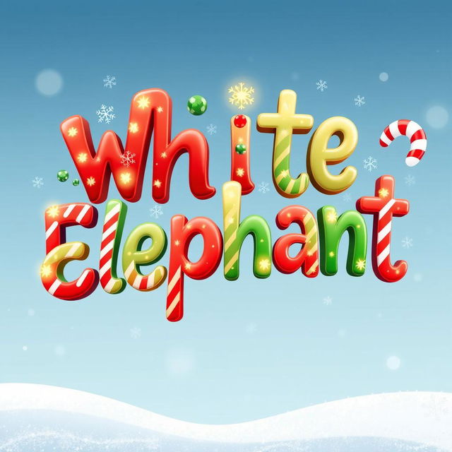 The words 'White Elephant' designed in an animated style that captures the festive spirit of Christmas