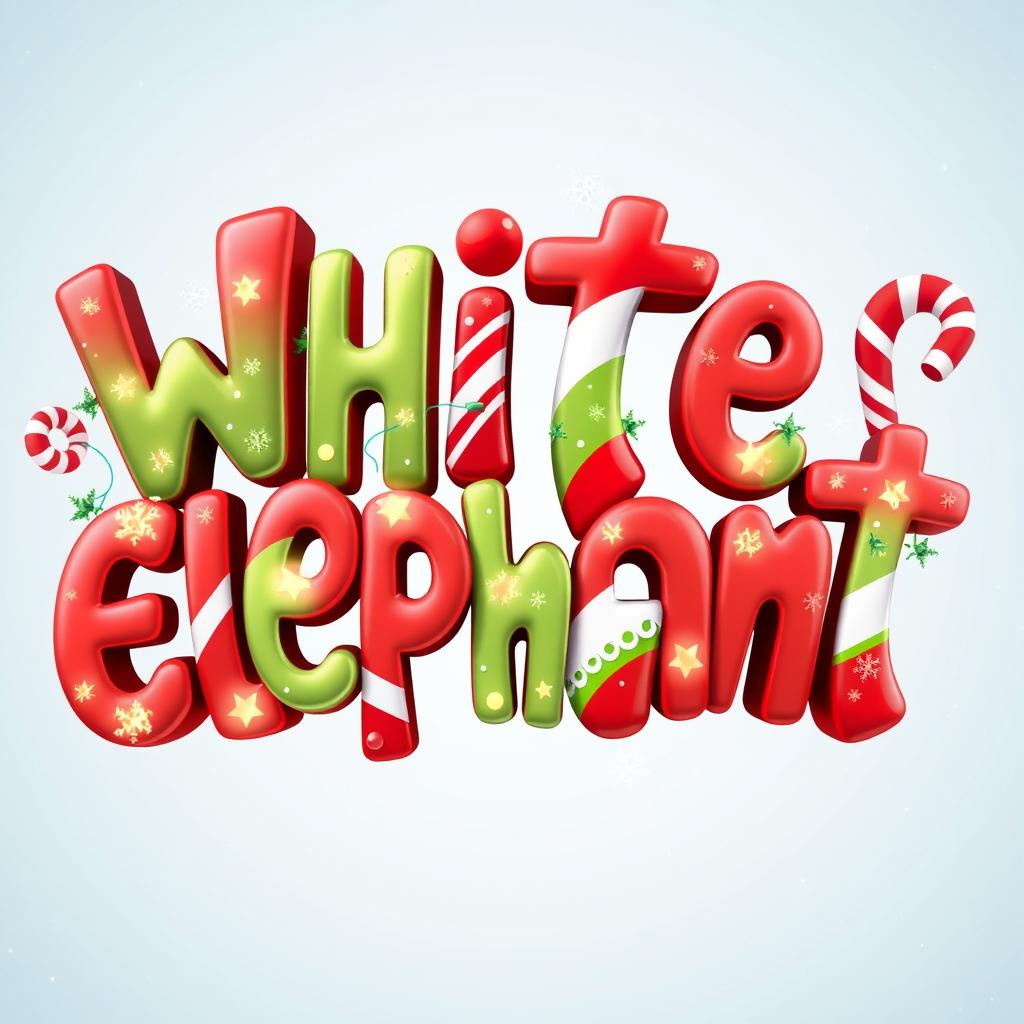 The words 'White Elephant' designed in an animated style that captures the festive spirit of Christmas