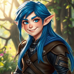 A semi-elf male appearing around 18 years old, but with youthful, more baby-faced features, giving him a more innocent look