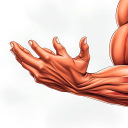 A detailed illustration of human hands with well-defined biceps and triceps muscles visually integrated into the arms