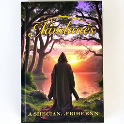 A captivating book cover featuring a mystical forest with towering ancient trees and gentle sunlight filtering through the leaves