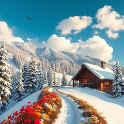 A stunning winter landscape featuring the mountains of Shimla adorned with a thick blanket of fresh snow