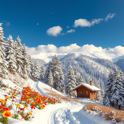 A stunning winter landscape featuring the mountains of Shimla adorned with a thick blanket of fresh snow