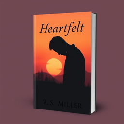 A minimalist book cover featuring a 2D silhouette of a sad man with his head bowed down, surrounded by a melancholic sunset