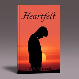 A minimalist book cover featuring a 2D silhouette of a sad man with his head bowed down, surrounded by a melancholic sunset
