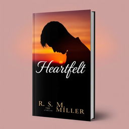 A minimalist book cover featuring a 2D silhouette of a sad man with his head bowed, set against a melancholic sunset background with warm hues of oranges and purples