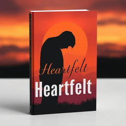 A minimalist book cover featuring a 2D silhouette of a sad man with his head bowed, set against a melancholic sunset background with warm hues of oranges and purples