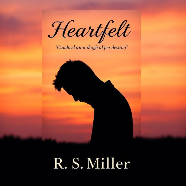 A minimalist book cover featuring a 2D silhouette of a sad man with his head bowed, surrounded by a melancholic sunset