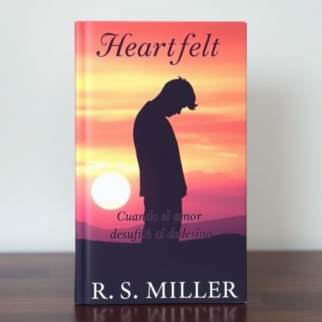 A minimalist book cover featuring a 2D silhouette of a sad man with his head bowed, surrounded by a melancholic sunset