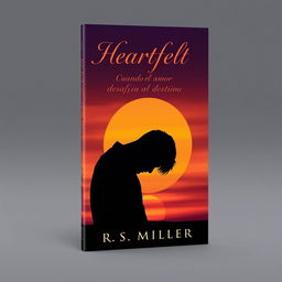 A minimalist book cover featuring a 2D silhouette of a sad man with his head bowed, surrounded by a melancholic sunset