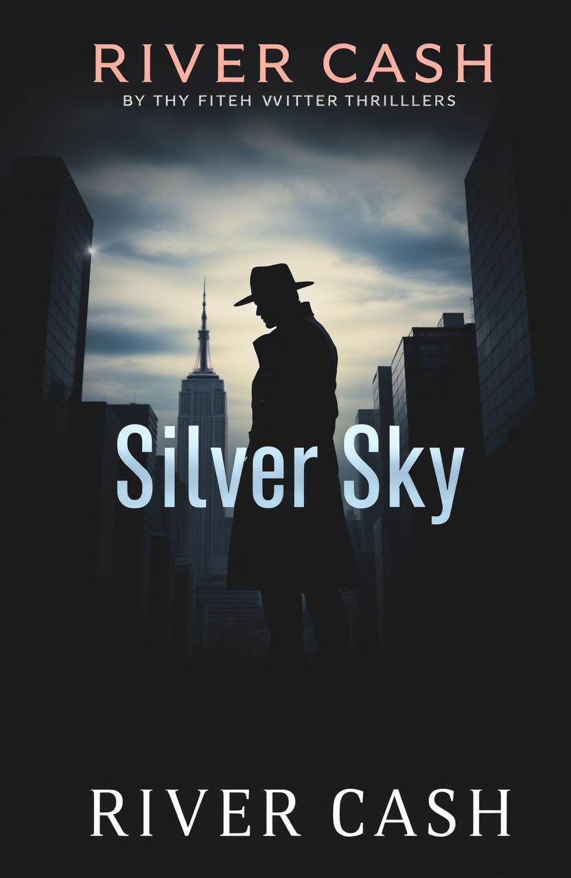 A gripping book cover for a spy thriller titled 'Silver Sky' by the author River Cash