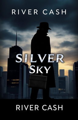 A gripping book cover for a spy thriller titled 'Silver Sky' by the author River Cash
