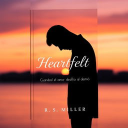 A minimalist book cover featuring a 2D silhouette of a sad man with his head bowed, surrounded by a melancholic sunset