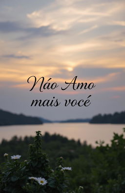 A romantic landscape featuring a sunset over a serene lake, with soft colors blending in the sky, creating a dreamy atmosphere