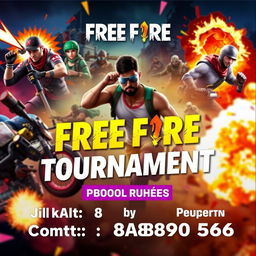 An exciting poster for a Free Fire tournament featuring a dynamic and colorful design