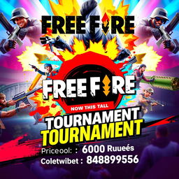 An exciting poster for a Free Fire tournament featuring a dynamic and colorful design