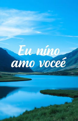 A beautiful blue-toned landscape featuring a serene scene, with rolling hills and a calm lake reflecting the vibrant blue sky