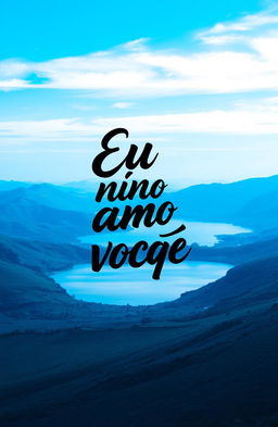 A beautiful blue-toned landscape featuring a serene scene, with rolling hills and a calm lake reflecting the vibrant blue sky